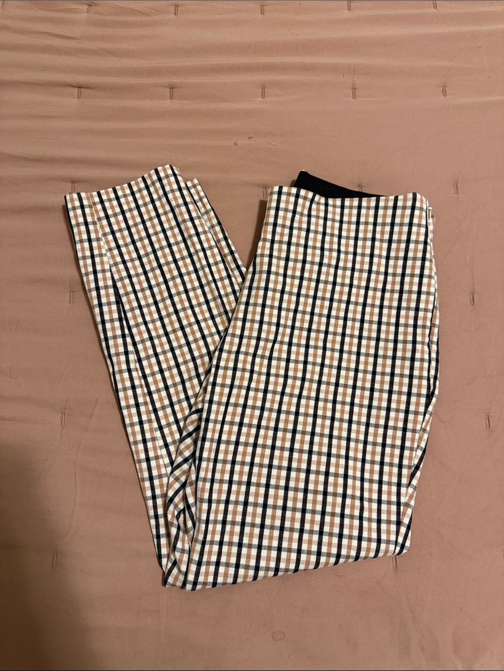A new day Women’s Tan Black & Cream Plaid Straight-Leg Pants